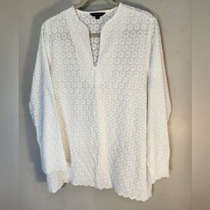 Lands' End White Eyelet Cover Up/Blouse Pullover Sz M 10/12